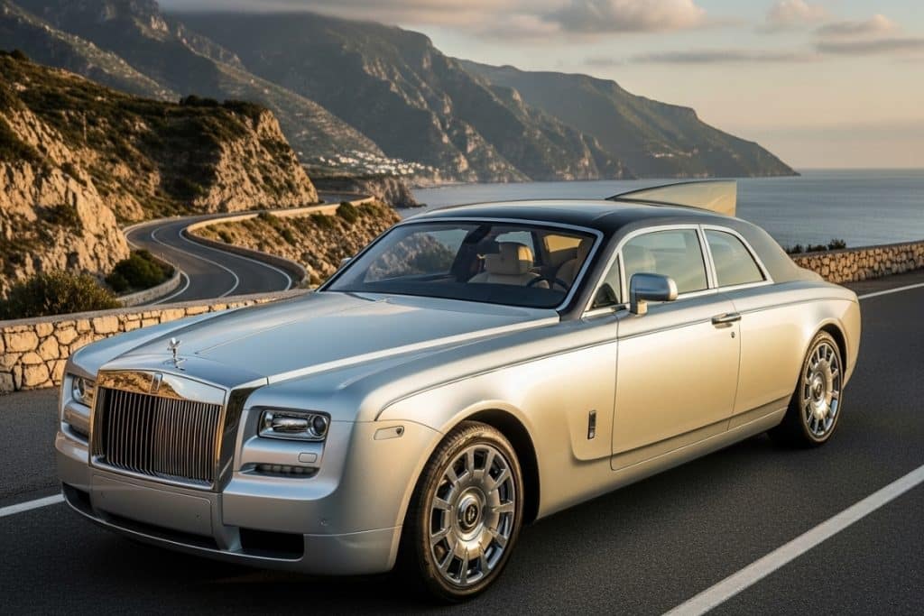 Rolls-Royce Sweptail argentée à inspiration nautique, voiture unique sur mesure au design fluide et intérieur luxueux