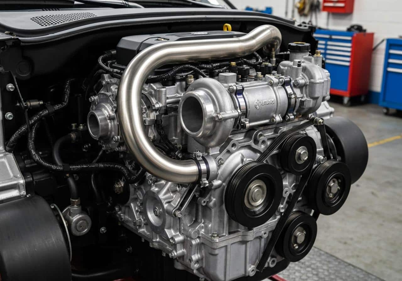 Moteur 3 cylindres turbocompressé TSI vue rapprochée
