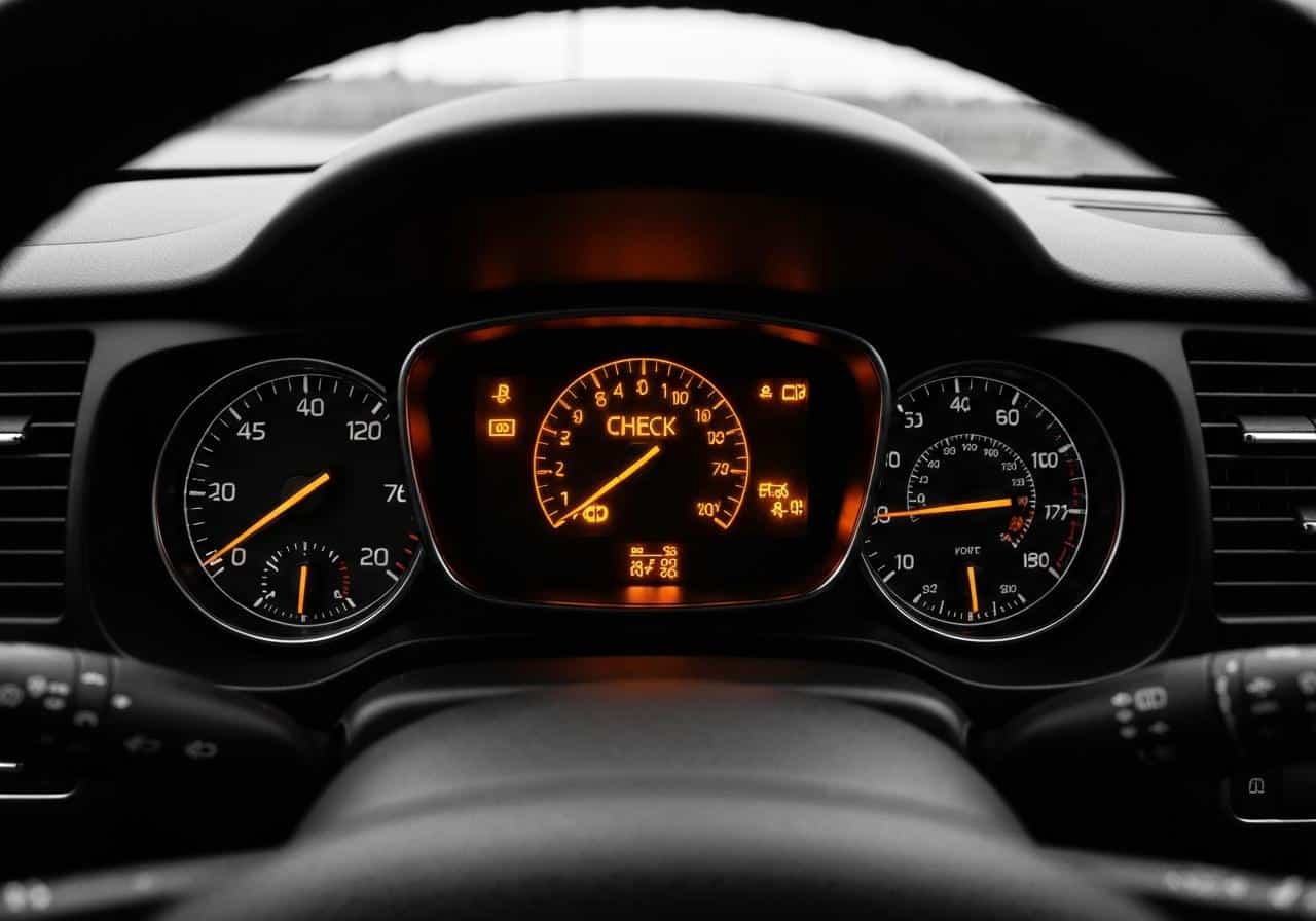 Voyant check engine orange allumé tableau de bord voiture