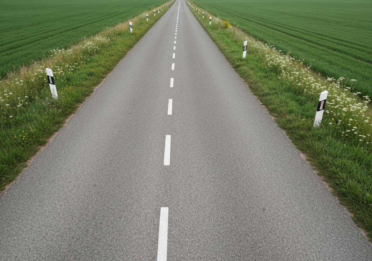 Ligne d'annonce avec flèches de rabattement sur route