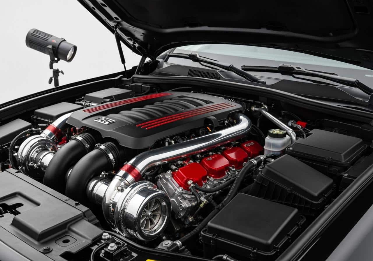 Moteur V8 biturbo Lamborghini Urus vue rapprochée
