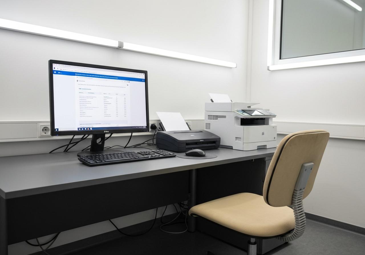Point numérique en préfecture avec ordinateur et scanner