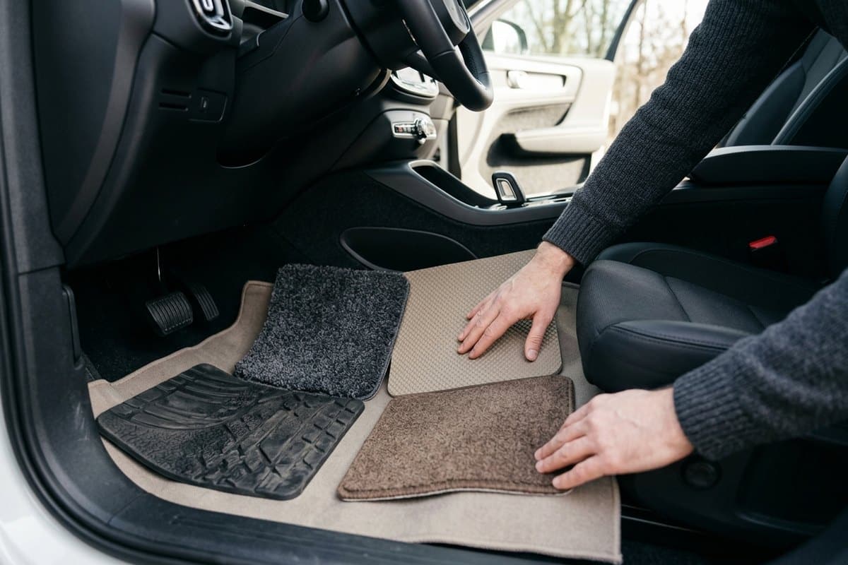 Mains comparant des tapis de voiture