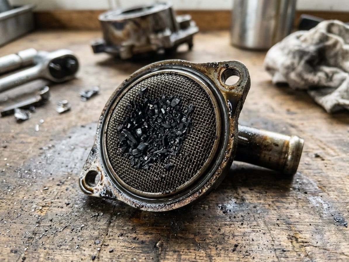 Crépine de pompe à huile colmatée par des débris