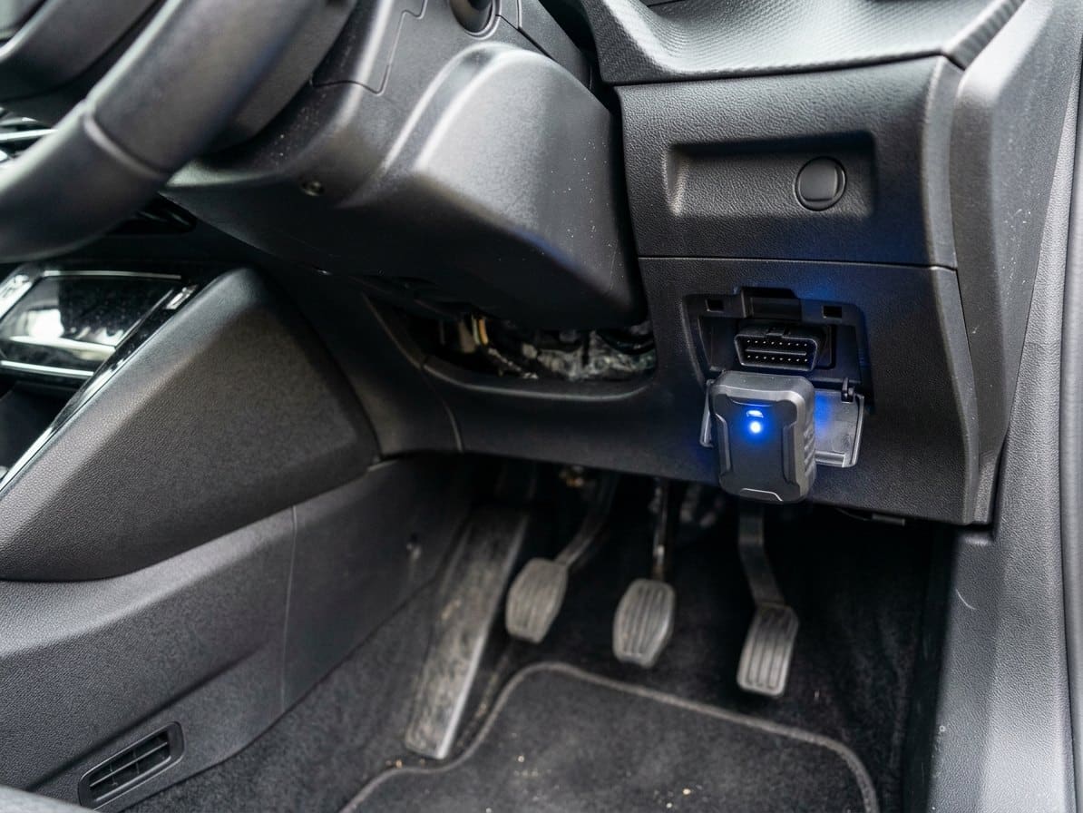 Valise OBD2 Bluetooth branchée sous le tableau de bord