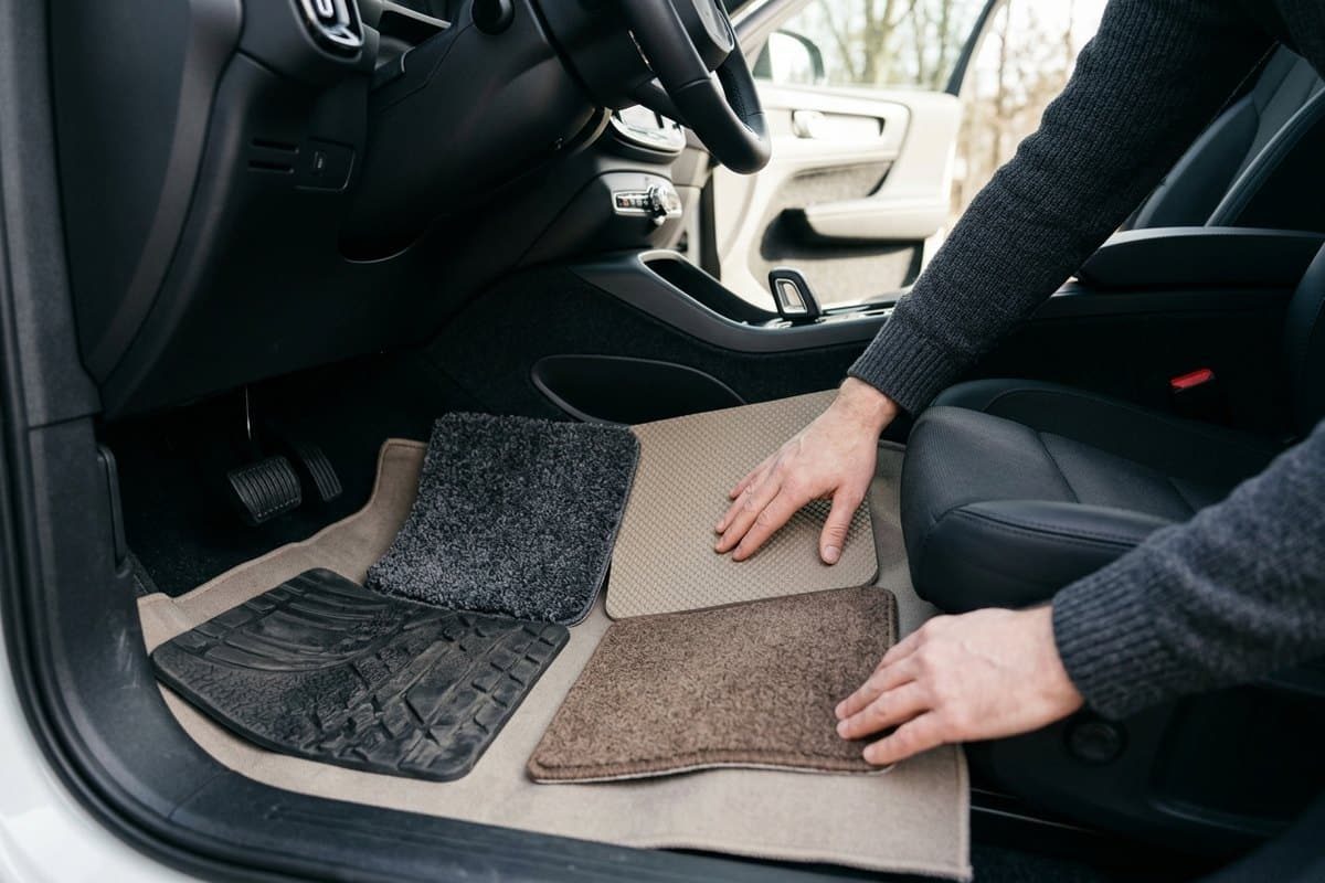 Mains comparant des tapis de voiture